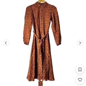 Nine West Leopard Print Long Sleeve Midi Dress - Size M